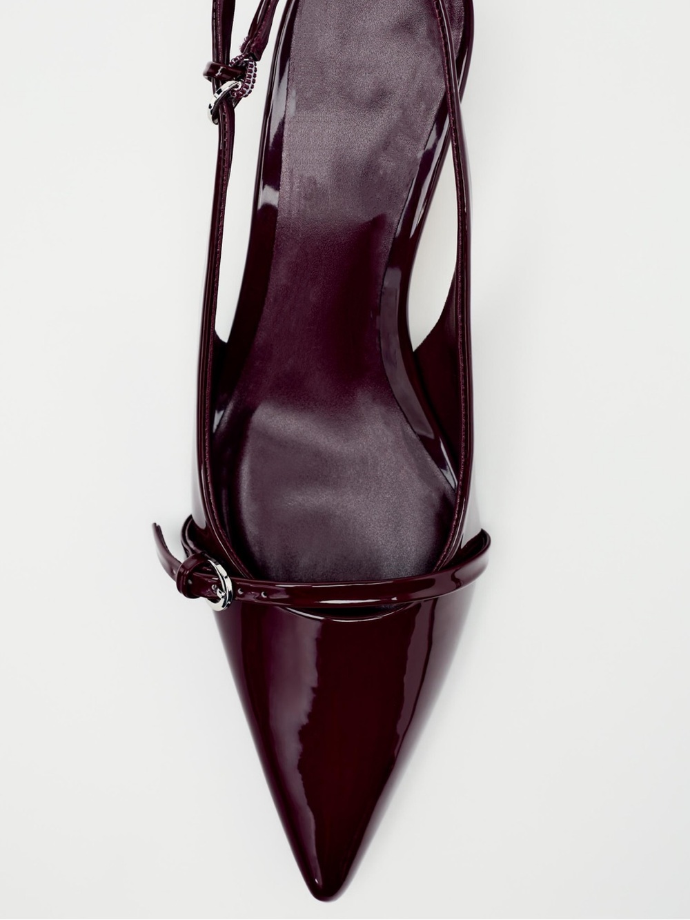Zara Burgundy Patent Pointed-Toe Slingback Kitten Heels - Picture 2 of 15